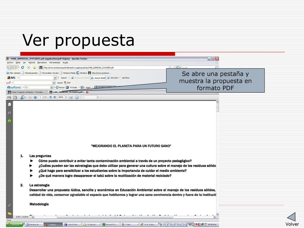 Se abre una pestaña y muestra la propuesta en formato PDF