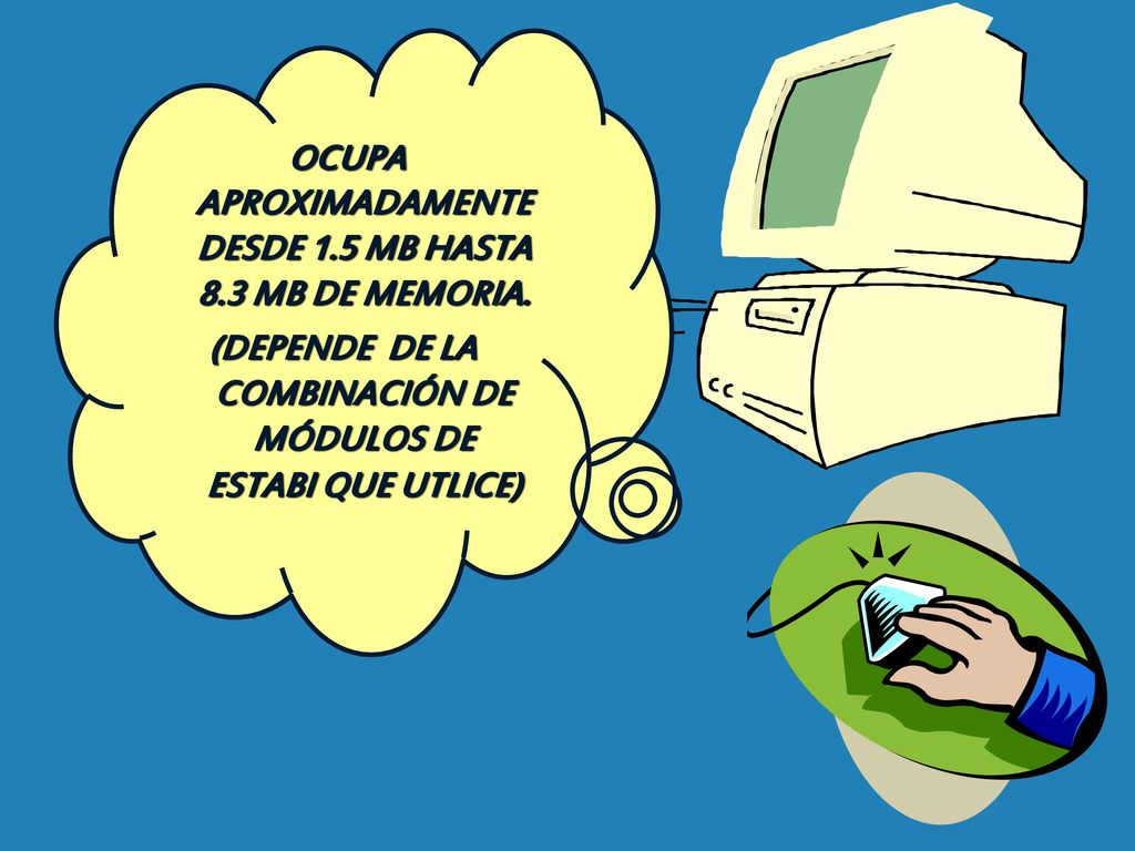 OCUPA APROXIMADAMENTE DESDE 1.5 MB HASTA 8.3 MB DE MEMORIA.