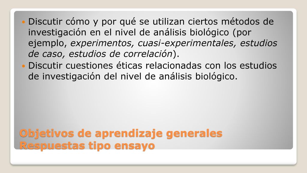 Objetivos de aprendizaje generales Respuestas tipo ensayo