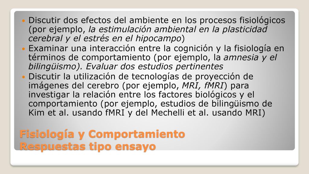 Fisiología y Comportamiento Respuestas tipo ensayo