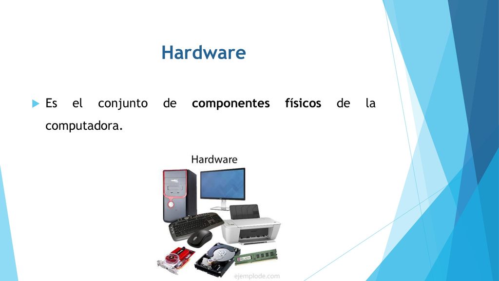 Hardware Es el conjunto de componentes físicos de la computadora.