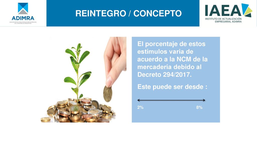 REINTEGRO / CONCEPTO El porcentaje de estos estímulos varia de acuerdo a la NCM de la mercadería debido al Decreto 294/2017.