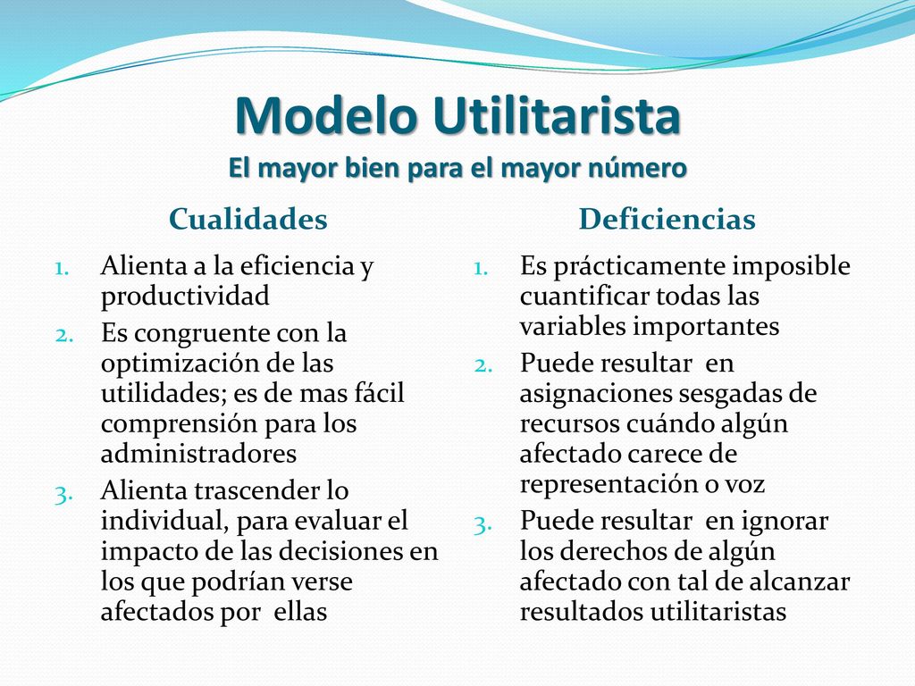 Modelo Utilitarista El mayor bien para el mayor número