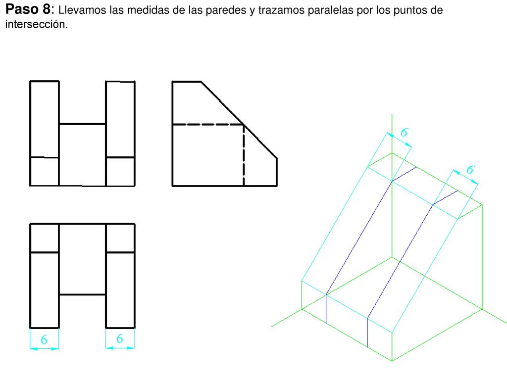 Paso 8: Llevamos las medidas de las paredes y trazamos paralelas por los puntos de intersección.