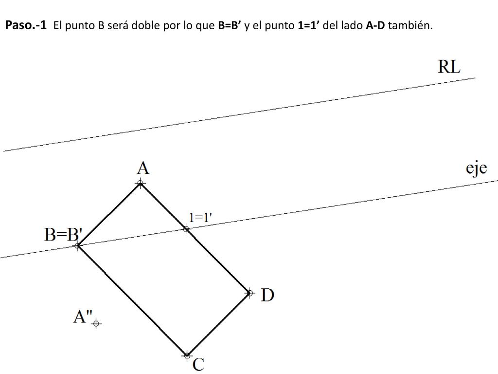 Paso.-1 El punto B será doble por lo que B=B’ y el punto 1=1’ del lado A-D también.