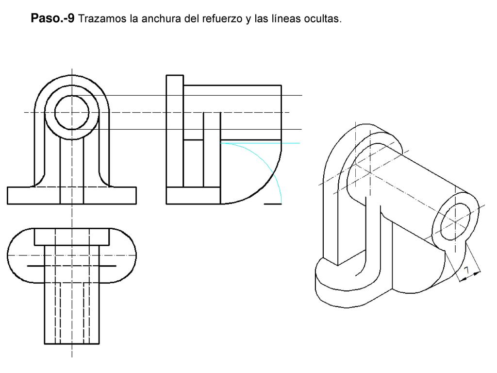 Paso.-9 Trazamos la anchura del refuerzo y las líneas ocultas.