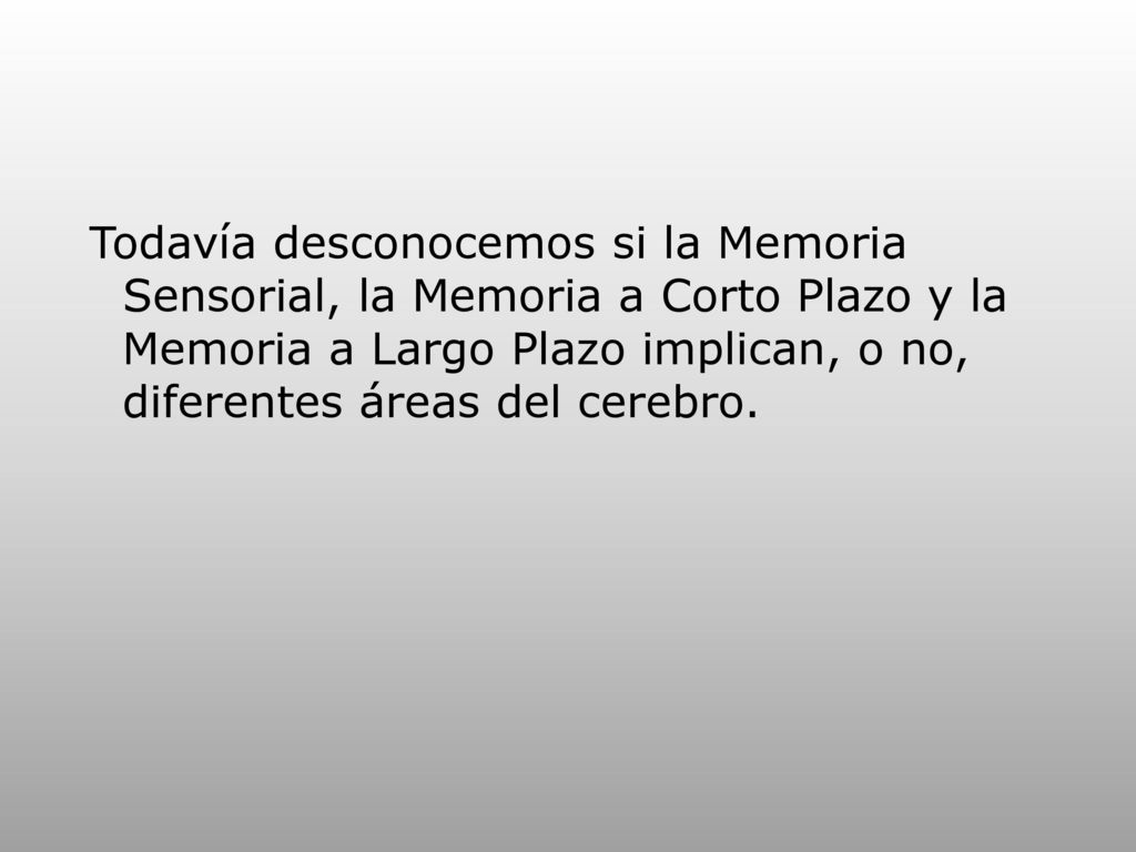 Todavía desconocemos si la Memoria Sensorial, la Memoria a Corto Plazo y la Memoria a Largo Plazo implican, o no, diferentes áreas del cerebro.