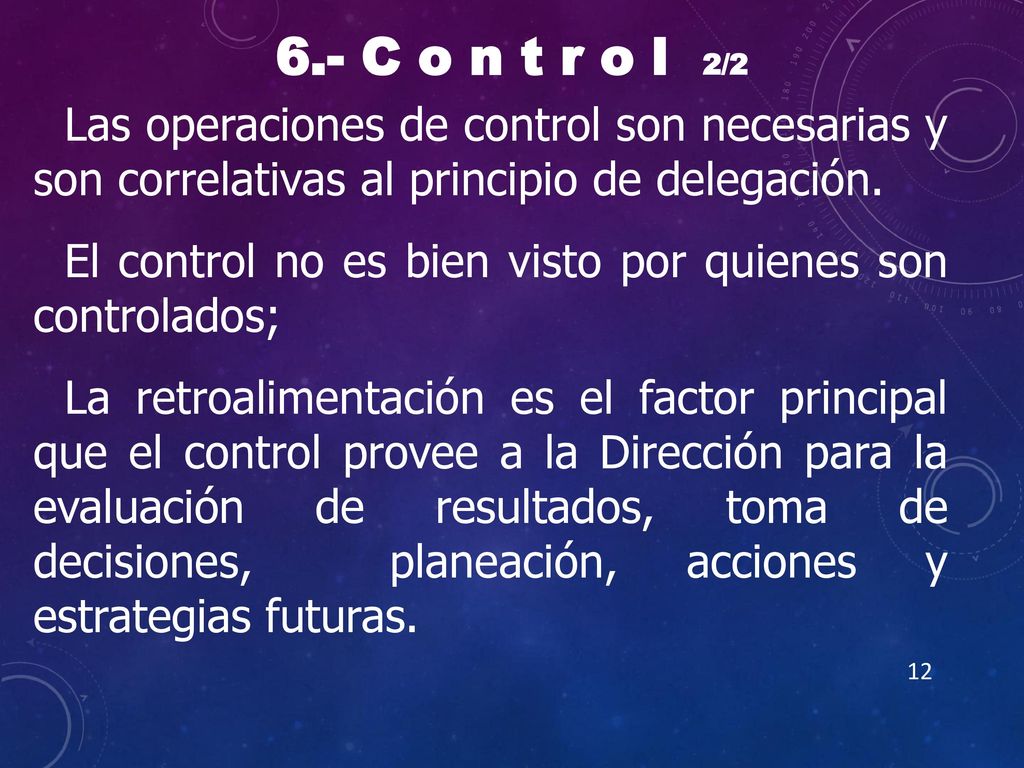 6.- C o n t r o l 2/2 Las operaciones de control son necesarias y son correlativas al principio de delegación.