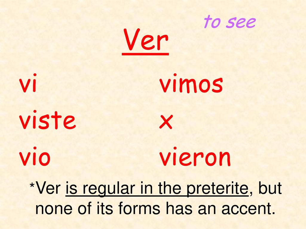 *Ver is regular in the preterite, but none of its forms has an accent.