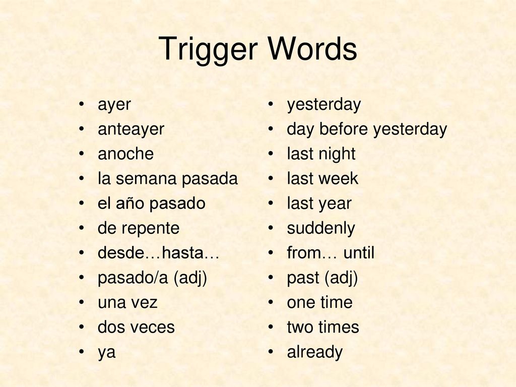 Trigger Words ayer anteayer anoche la semana pasada el año pasado