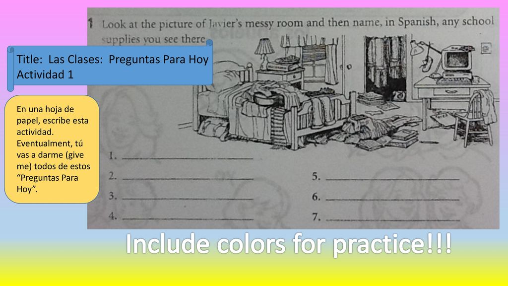Include colors for practice!!!