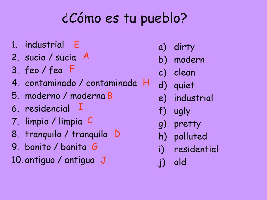 ¿Cómo es tu pueblo industrial sucio / sucia feo / fea