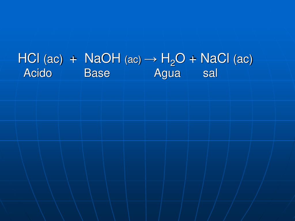 HCl (ac) + NaOH (ac) → H2O + NaCl (ac)