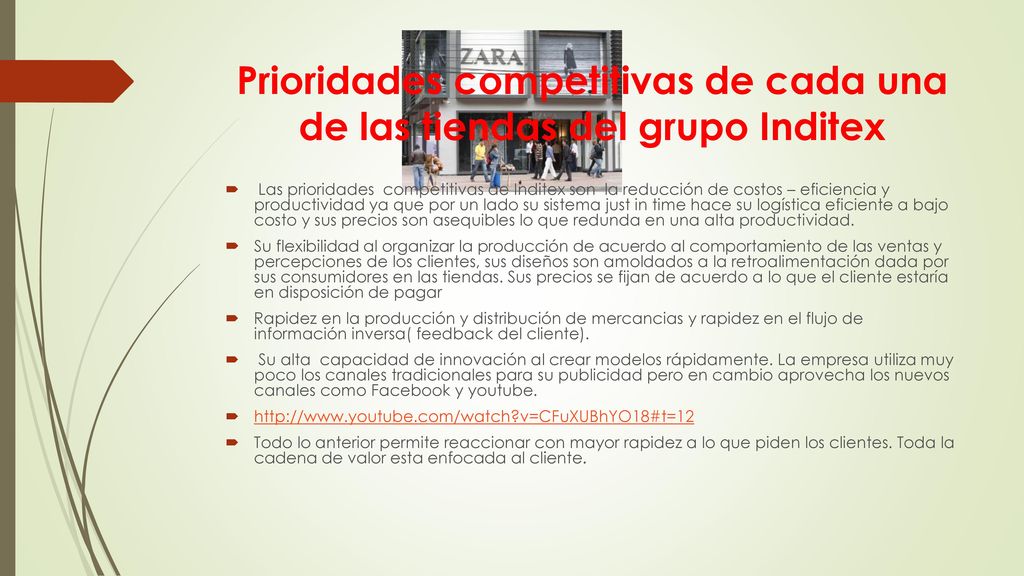 Prioridades competitivas de cada una de las tiendas del grupo Inditex