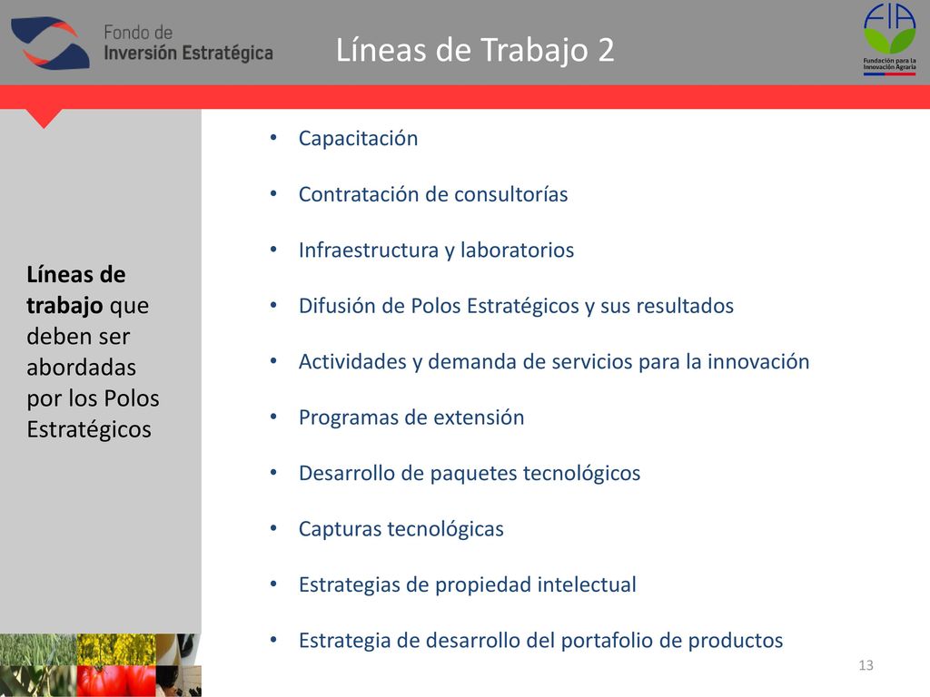 Líneas de Trabajo 2 Capacitación. Contratación de consultorías. Infraestructura y laboratorios. Difusión de Polos Estratégicos y sus resultados.