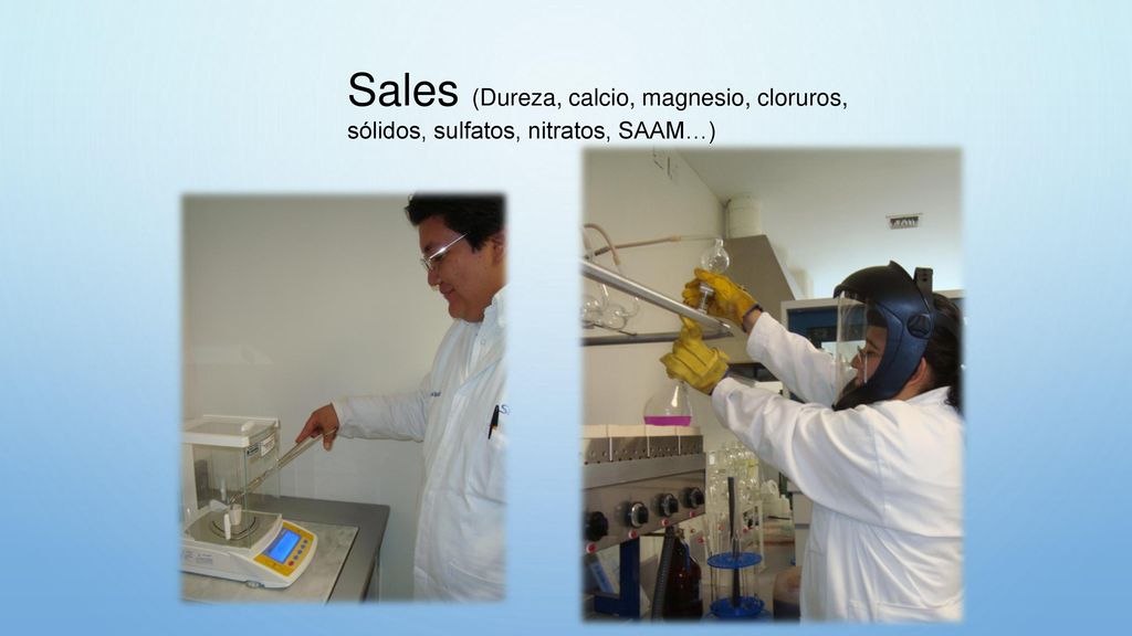 Sales (Dureza, calcio, magnesio, cloruros, sólidos, sulfatos, nitratos, SAAM…)