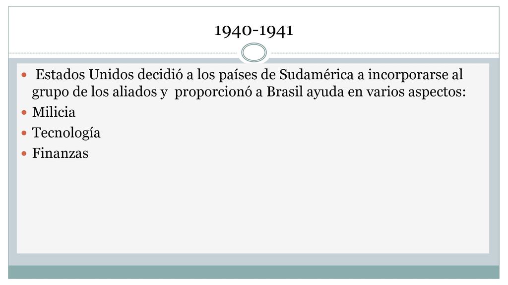 Estados Unidos decidió a los países de Sudamérica a incorporarse al grupo de los aliados y proporcionó a Brasil ayuda en varios aspectos: