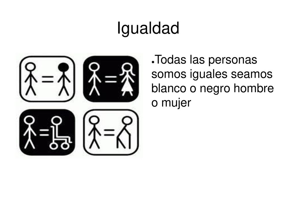 Igualdad Todas las personas somos iguales seamos blanco o negro hombre o mujer