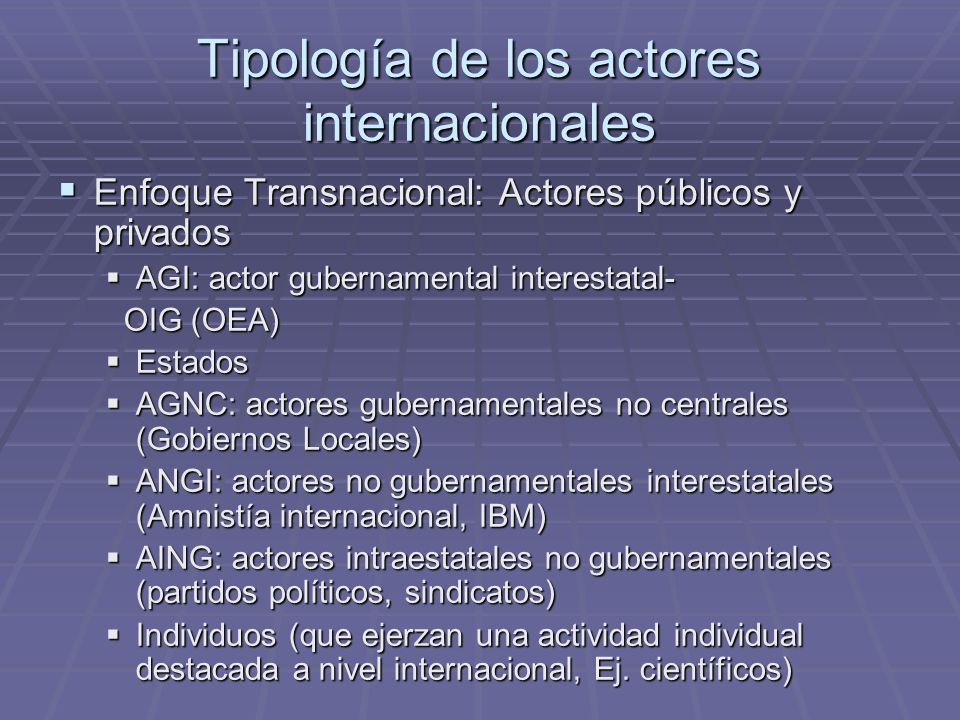 Tipología de los actores internacionales