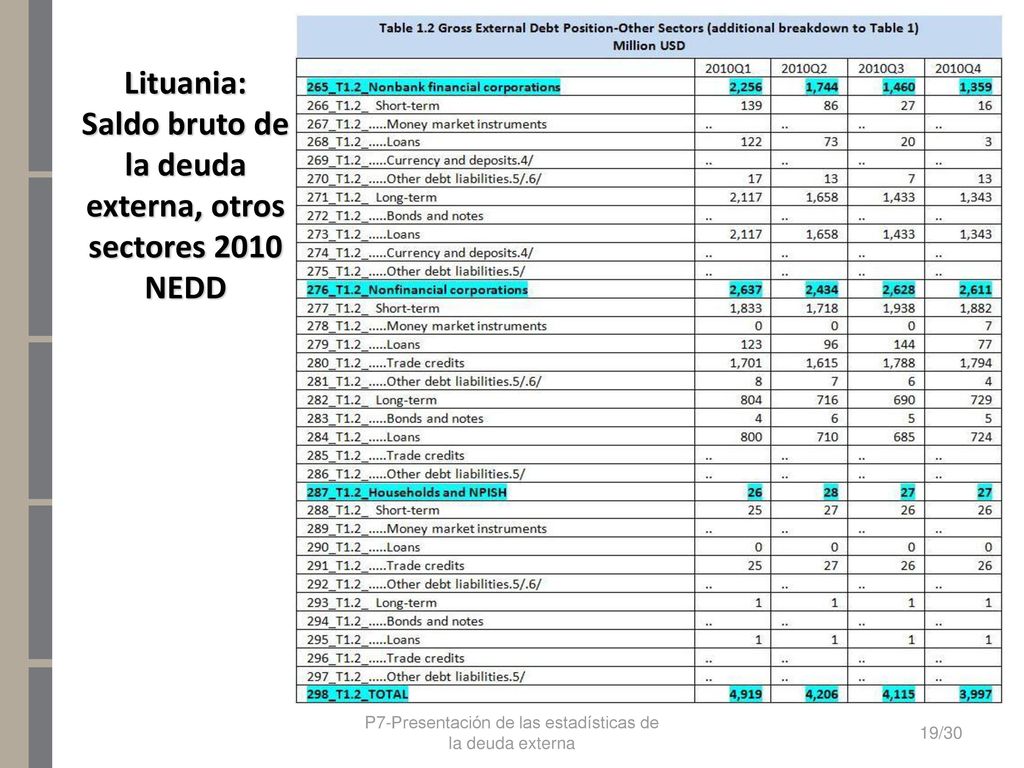 Saldo bruto de la deuda externa, otros sectores 2010