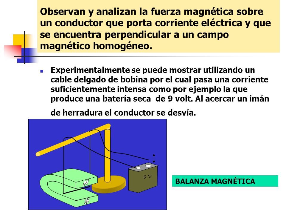 Observan y analizan la fuerza magnética sobre un conductor que porta corriente eléctrica y que se encuentra perpendicular a un campo magnético homogéneo.