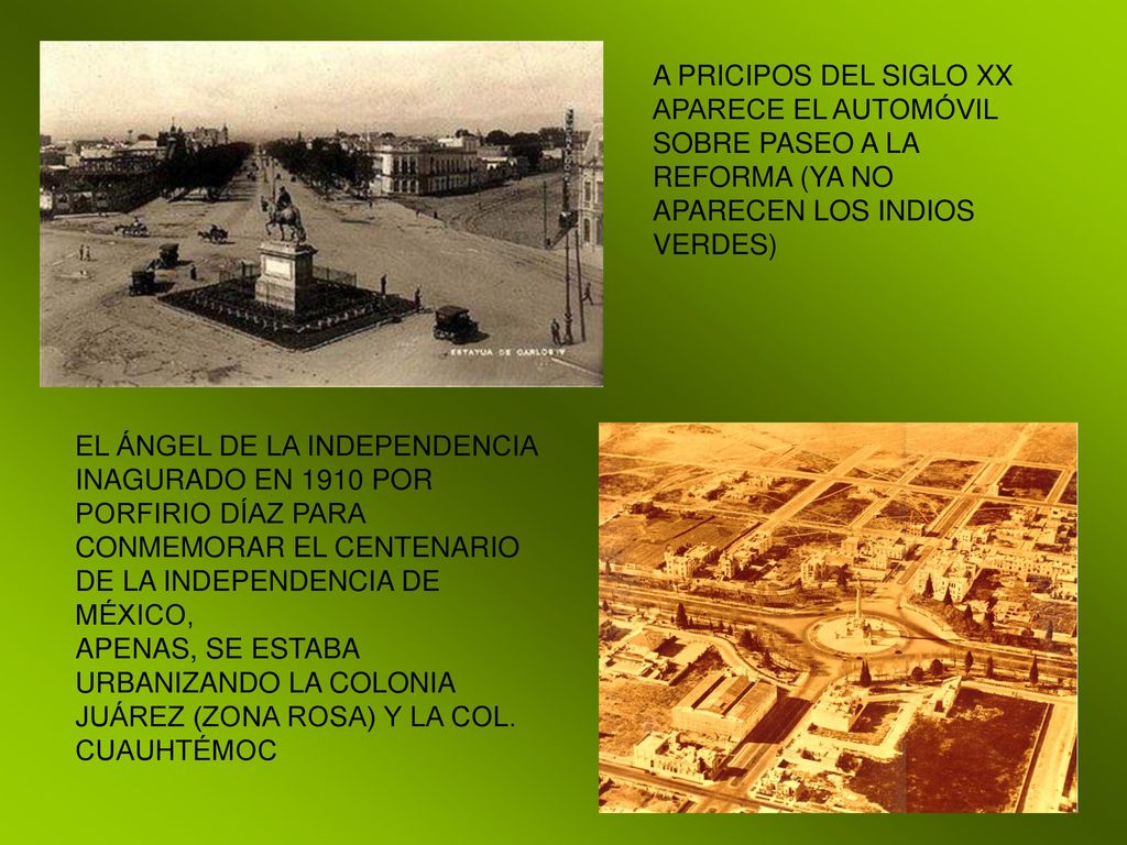 A PRICIPOS DEL SIGLO XX APARECE EL AUTOMÓVIL SOBRE PASEO A LA REFORMA (YA NO APARECEN LOS INDIOS VERDES)