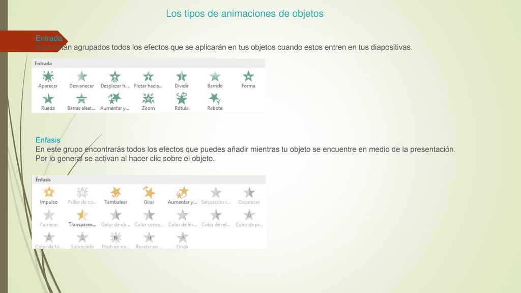 Los tipos de animaciones de objetos
