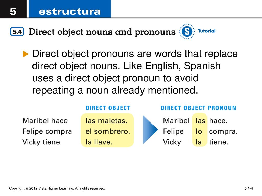 Direct object pronouns are words that replace direct object nouns
