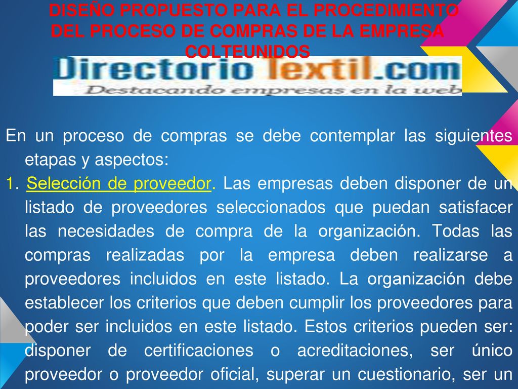 DISEÑO PROPUESTO PARA EL PROCEDIMIENTO DEL PROCESO DE COMPRAS DE LA EMPRESA COLTEUNIDOS