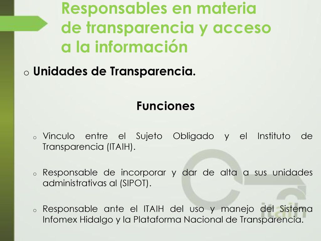 Responsables en materia de transparencia y acceso a la información