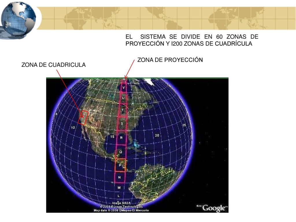 EL SISTEMA SE DIVIDE EN 60 ZONAS DE PROYECCIÓN Y I200 ZONAS DE CUADRÍCULA