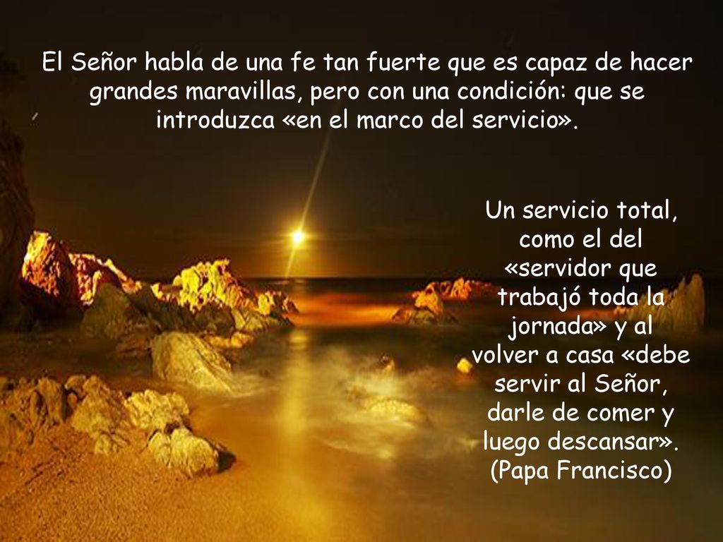El Señor habla de una fe tan fuerte que es capaz de hacer grandes maravillas, pero con una condición: que se introduzca «en el marco del servicio».