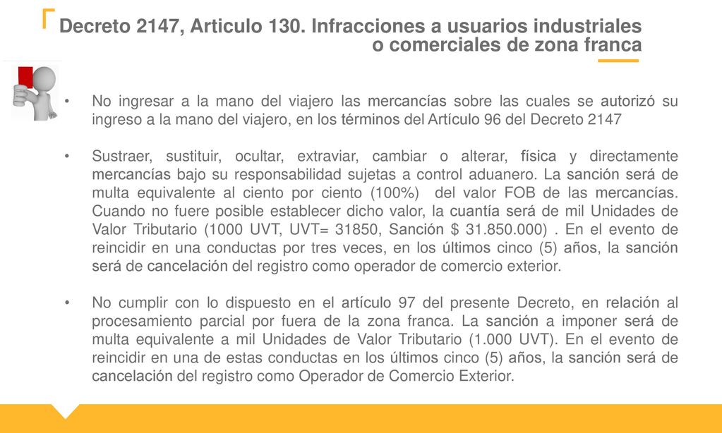 Decreto 2147, Articulo 130. Infracciones a usuarios industriales o comerciales de zona franca