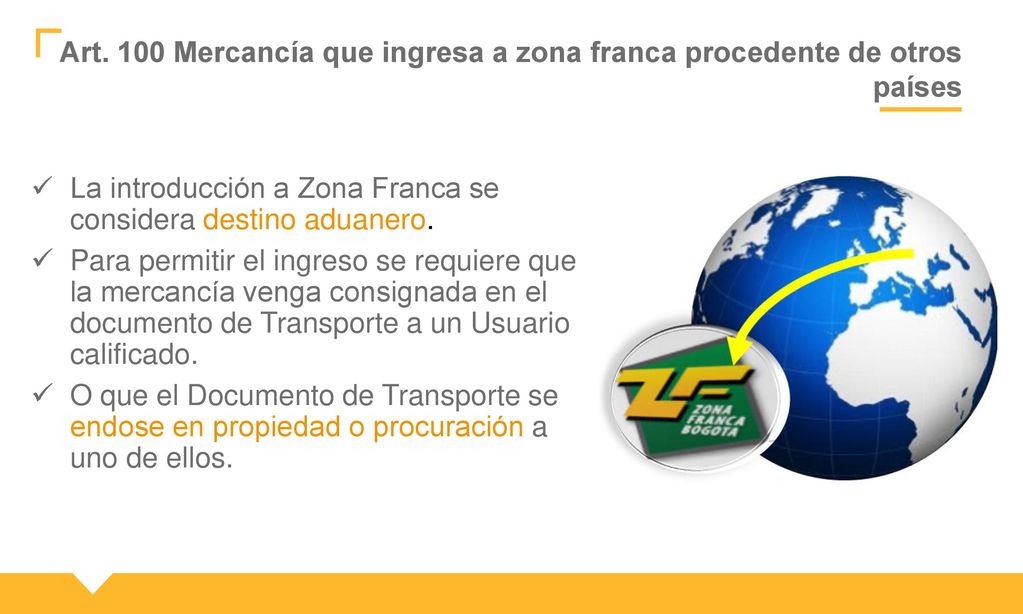 Art. 100 Mercancía que ingresa a zona franca procedente de otros países