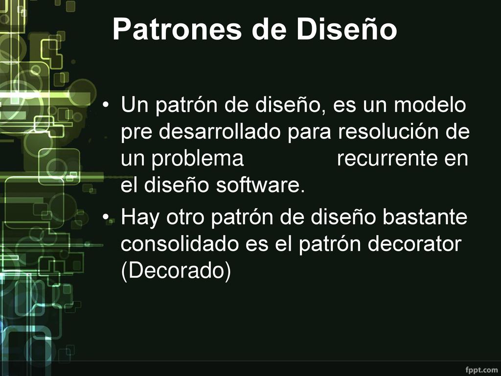 Patrones de Diseño Un patrón de diseño, es un modelo pre desarrollado para resolución de un problema recurrente en el diseño software.