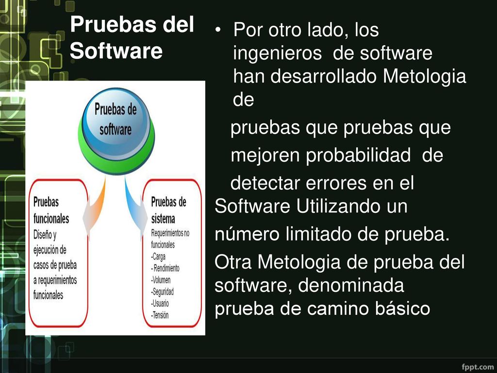 Pruebas del Software Por otro lado, los ingenieros de software han desarrollado Metologia de. pruebas que pruebas que.