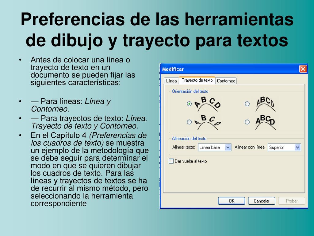 Preferencias de las herramientas de dibujo y trayecto para textos