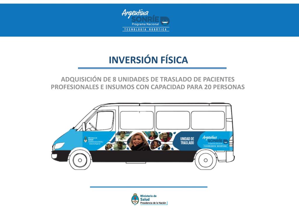 INVERSIÓN FÍSICA ADQUISICIÓN DE 8 UNIDADES DE TRASLADO DE PACIENTES PROFESIONALES E INSUMOS CON CAPACIDAD PARA 20 PERSONAS.