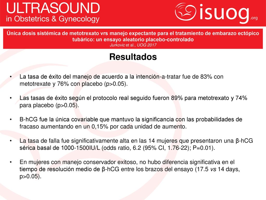 Única dosis sistémica de metotrexato vrs manejo expectante para el tratamiento de embarazo ectópico tubárico: un ensayo aleatorio placebo-controlado