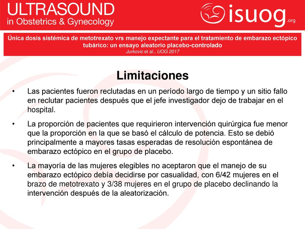 Única dosis sistémica de metotrexato vrs manejo expectante para el tratamiento de embarazo ectópico tubárico: un ensayo aleatorio placebo-controlado