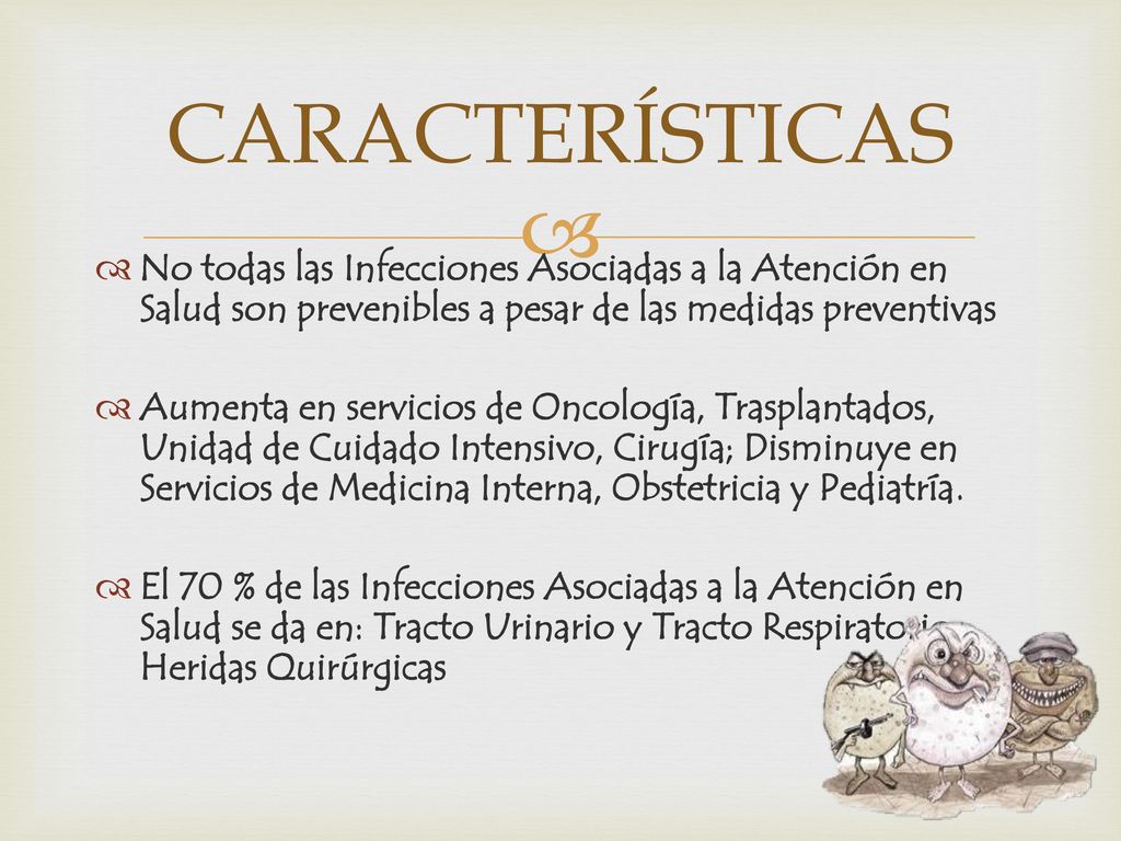 CARACTERÍSTICAS No todas las Infecciones Asociadas a la Atención en Salud son prevenibles a pesar de las medidas preventivas.