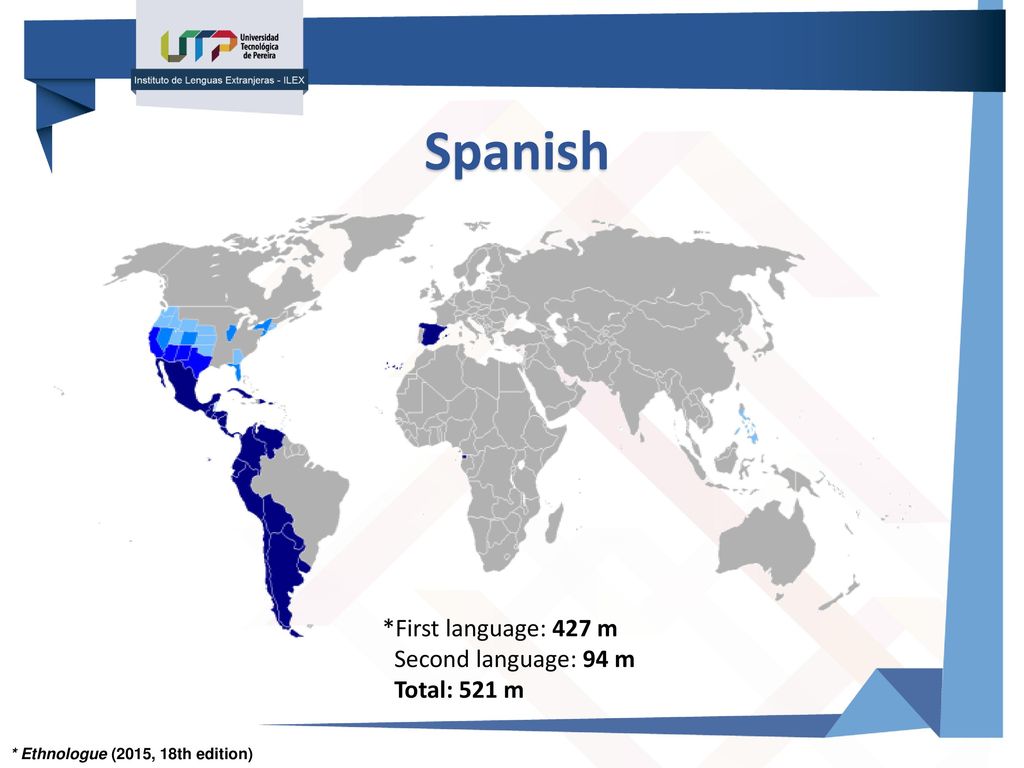 Spanish *First language: 427 m Second language: 94 m Total: 521 m