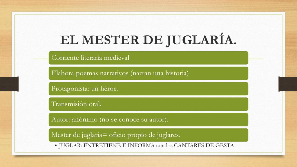 EL MESTER DE JUGLARÍA. Corriente literaria medieval