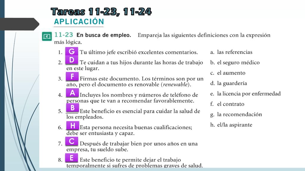 Tareas 11-23, G D F A B H C E
