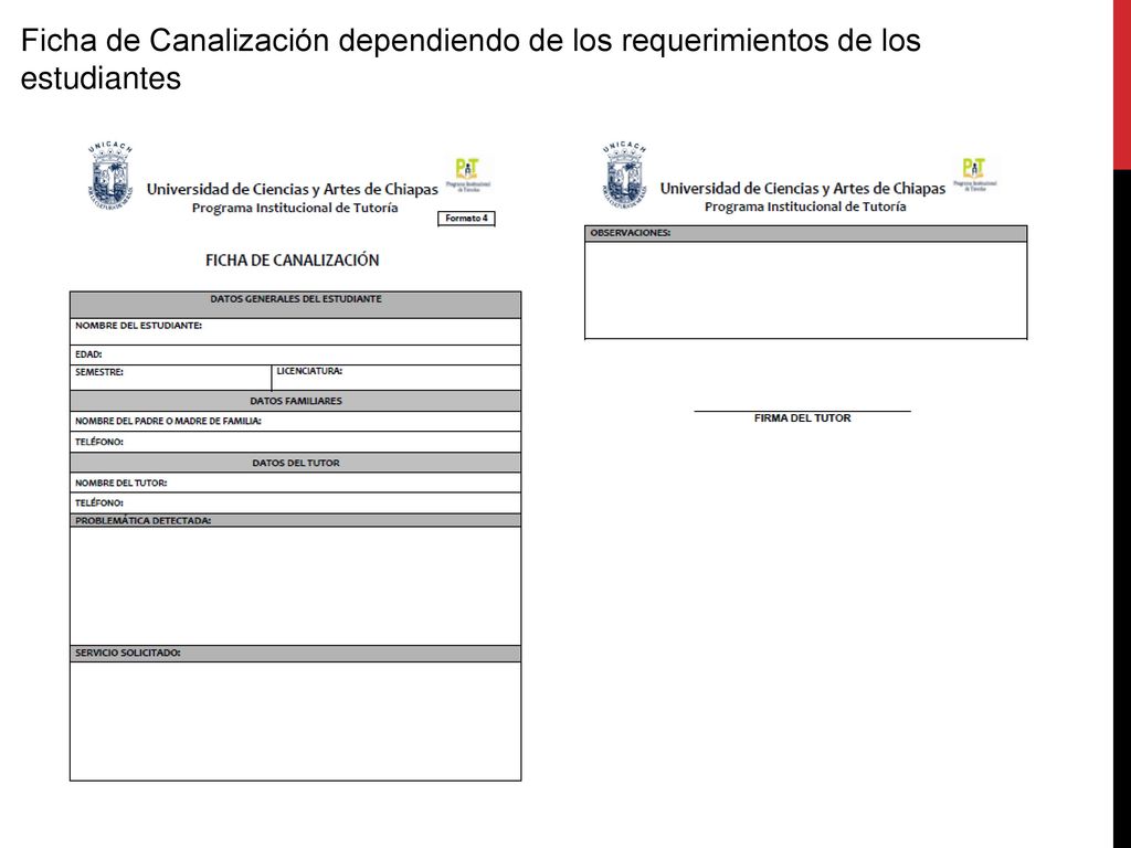 Ficha de Canalización dependiendo de los requerimientos de los estudiantes