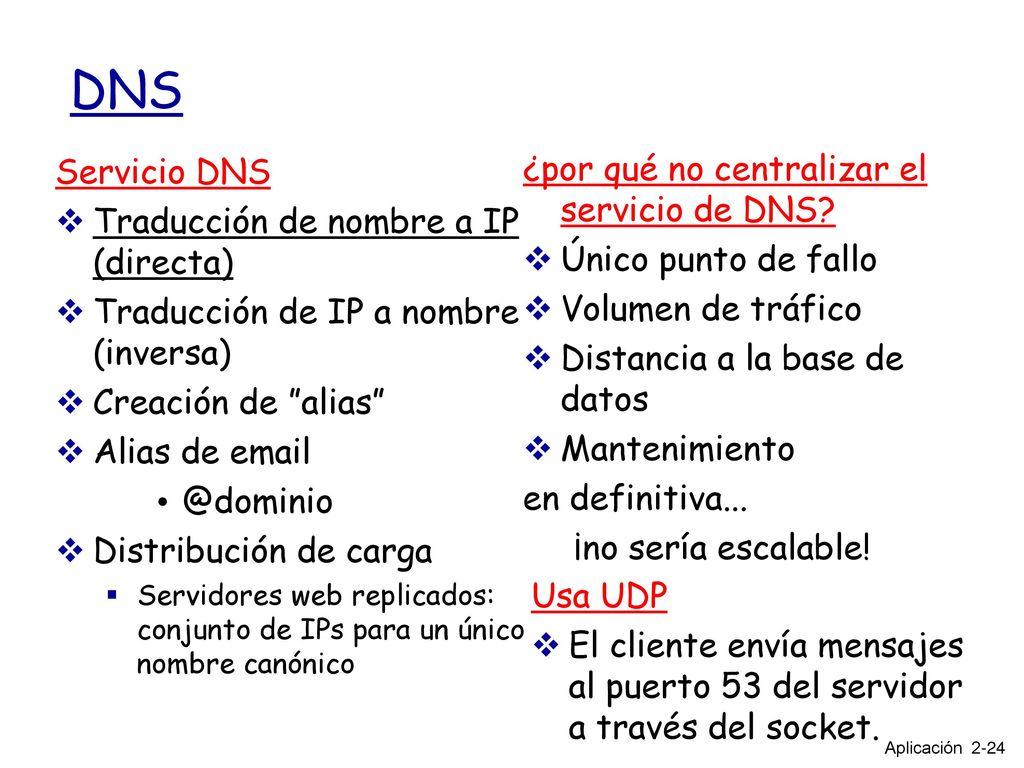 DNS Servicio DNS ¿por qué no centralizar el servicio de DNS