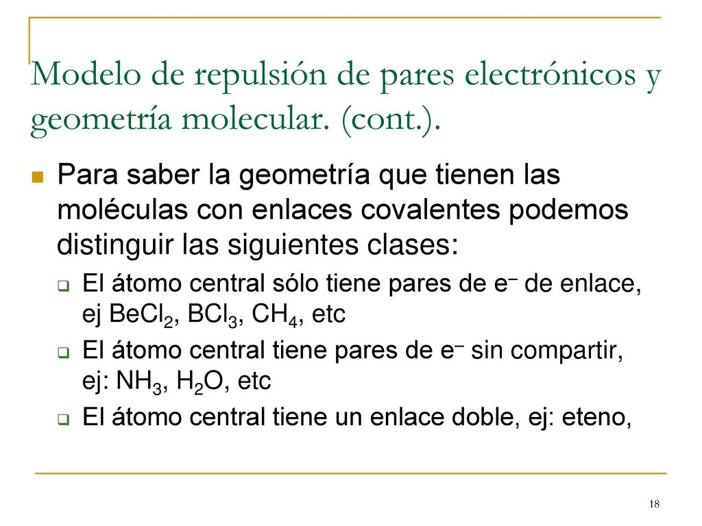 Modelo de repulsión de pares electrónicos y geometría molecular. (cont