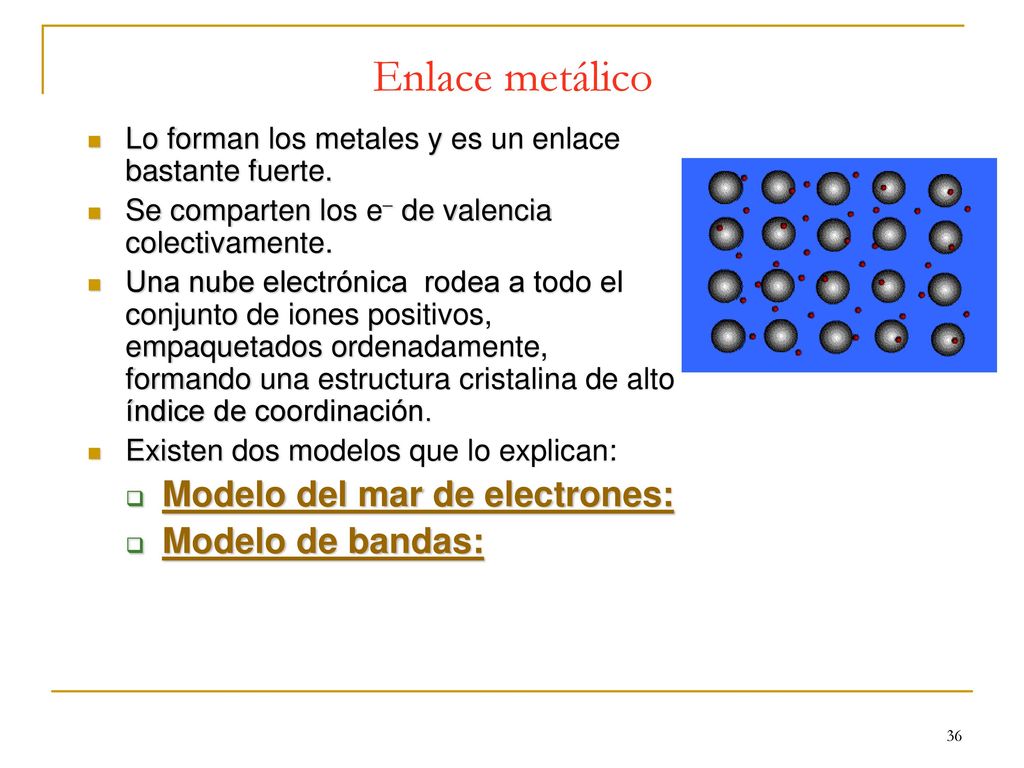 Enlace metálico Modelo del mar de electrones: Modelo de bandas: