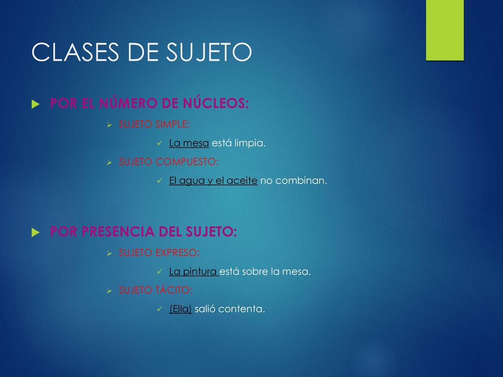 CLASES DE SUJETO POR EL NÚMERO DE NÚCLEOS: POR PRESENCIA DEL SUJETO: