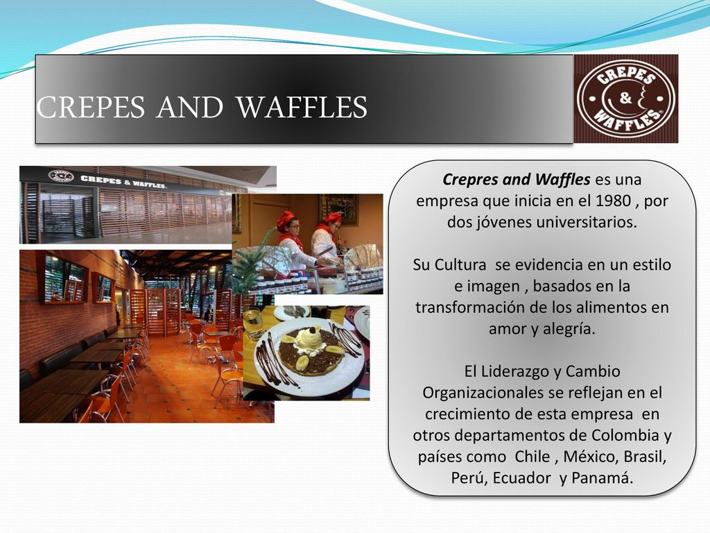 CREPES AND WAFFLES Crepres and Waffles es una empresa que inicia en el 1980 , por dos jóvenes universitarios.